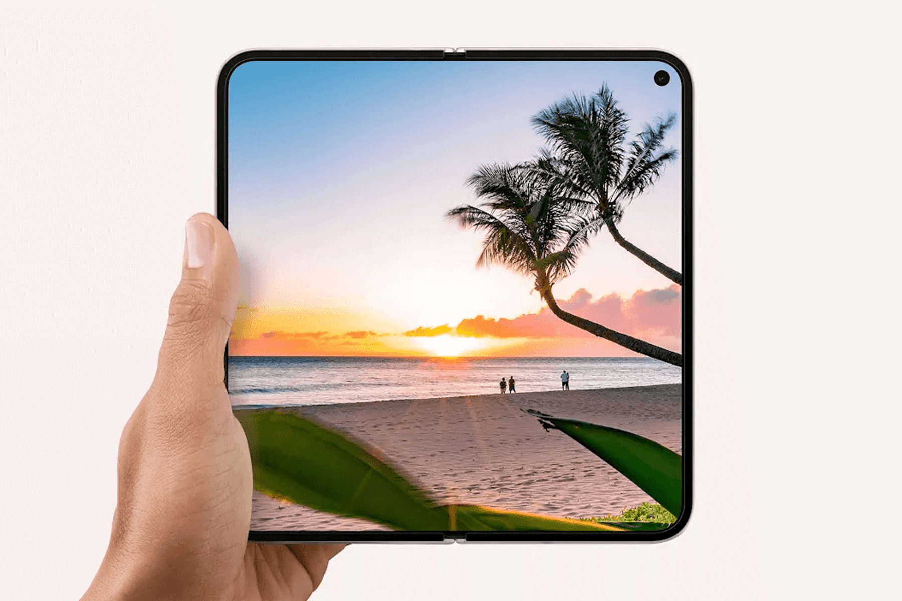 Google Pixel 9 Fold display showing beach scenery